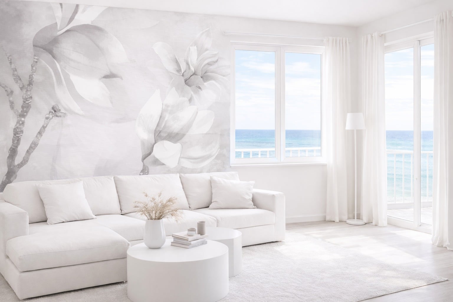 wallpaper con magnolie in bianco e grigio